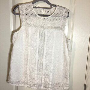 Gap Women's White Sleeveless Cotton Eyelet Top Lined Blouse Size S/P Tall